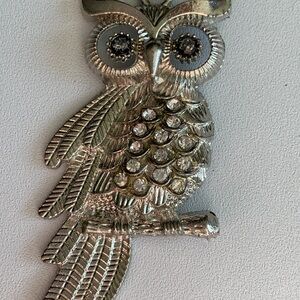 Silver Owl Pendant with Rhinestones